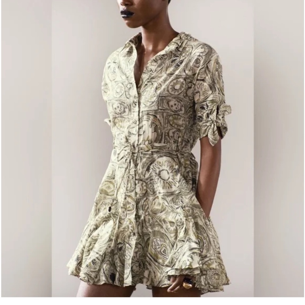 Zara green patterned sun dress size small